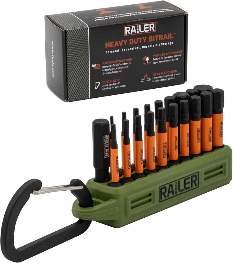 Railer Allen Wrench Hex Bit Set - 2 Inch Impact Driver 20pc Hex Bit Set With A Bit Holder & Carabiner. Premium S2 Steel, Ideal For Furniture Screws - Image 1